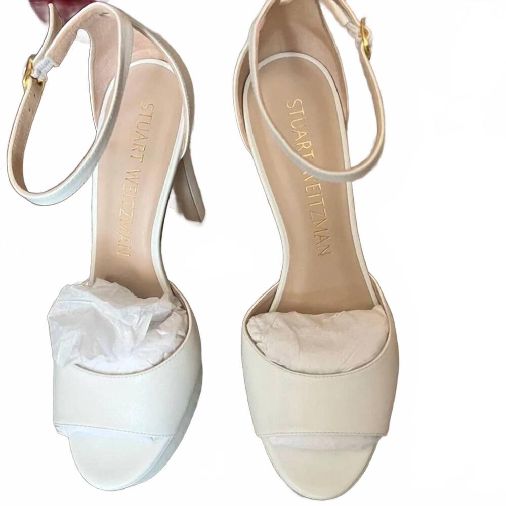 NEW STUART WEITZMAN women's disco platform sandals in white - Picture 3 of 3